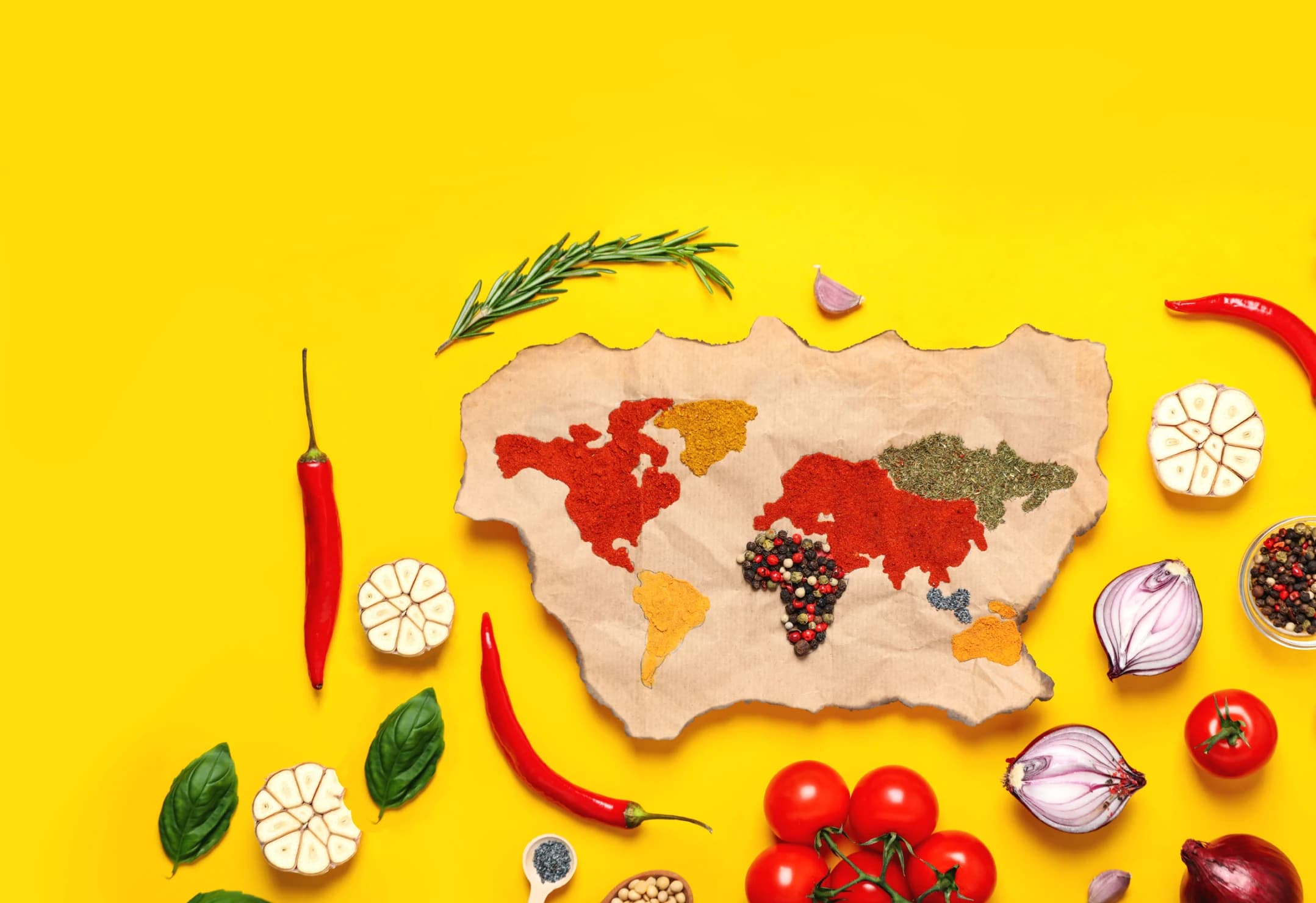 A world map from different ingredients